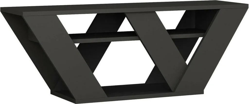 Banc TV Noir Anthracite Amazzonite 110 cm avec Double Niche de Rangement