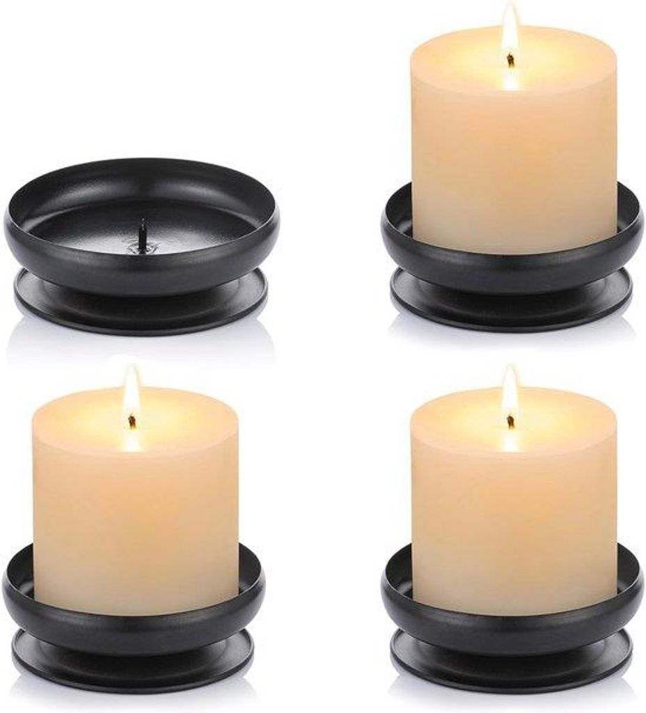 Famanu Kerzenplatten Set von 4 – Eisen Kerzenhalter schwarz Ø9 cm – Für LED und Wachskerzen