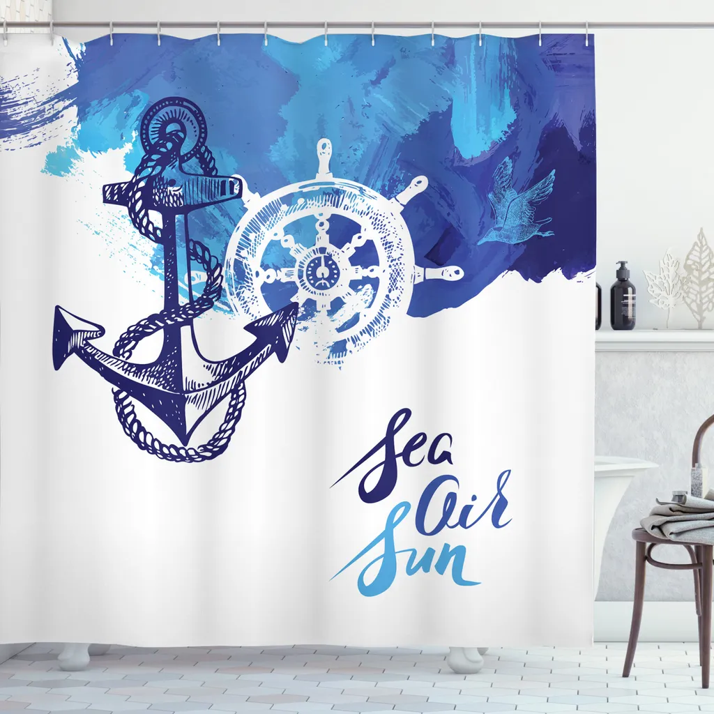 ABAKUHAUS Tenda da doccia nautica, stella marina blu, opaca, incl. 12 anelli, resistente a batteri e muffe, 175 x 200 cm, blu