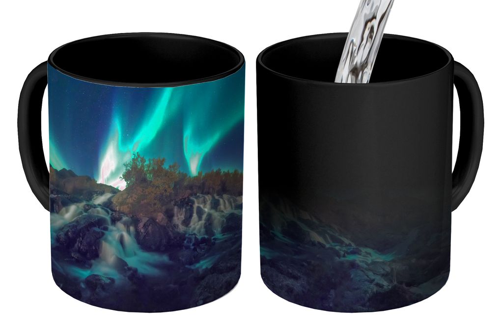 KitchenYeah Zauber Tasse Zaubertasse Magic Nordlichter - Felsen - Skandinavien 350 ml Farbwechsel Becher Geschenk Geschenkidee - Magic-Tasse - Fo...