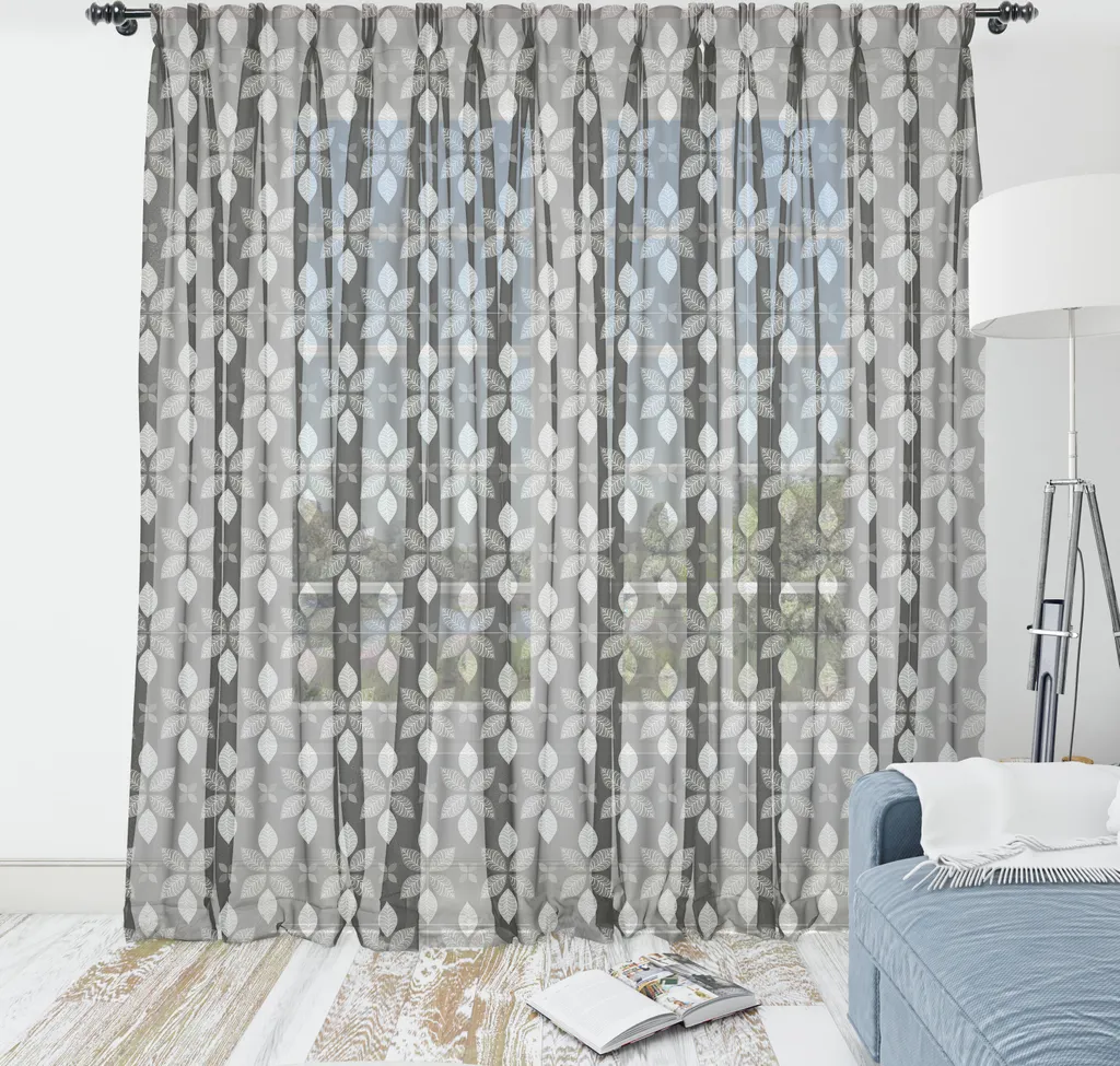 Arazzo Parete Grande 160x274cm ABAKUHAUS - Satin Botanico Grigio