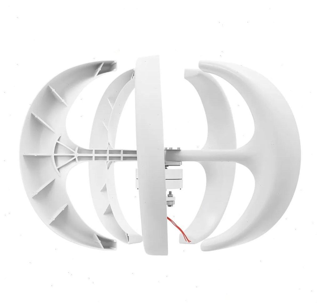 Windgenerator Set - Vertikalachse Laternenstil 24V - 600W - 5 Flügel Nylonfaser - Anlaufwind 2 m/s - Mit Laderegler & Flansch - Weiß