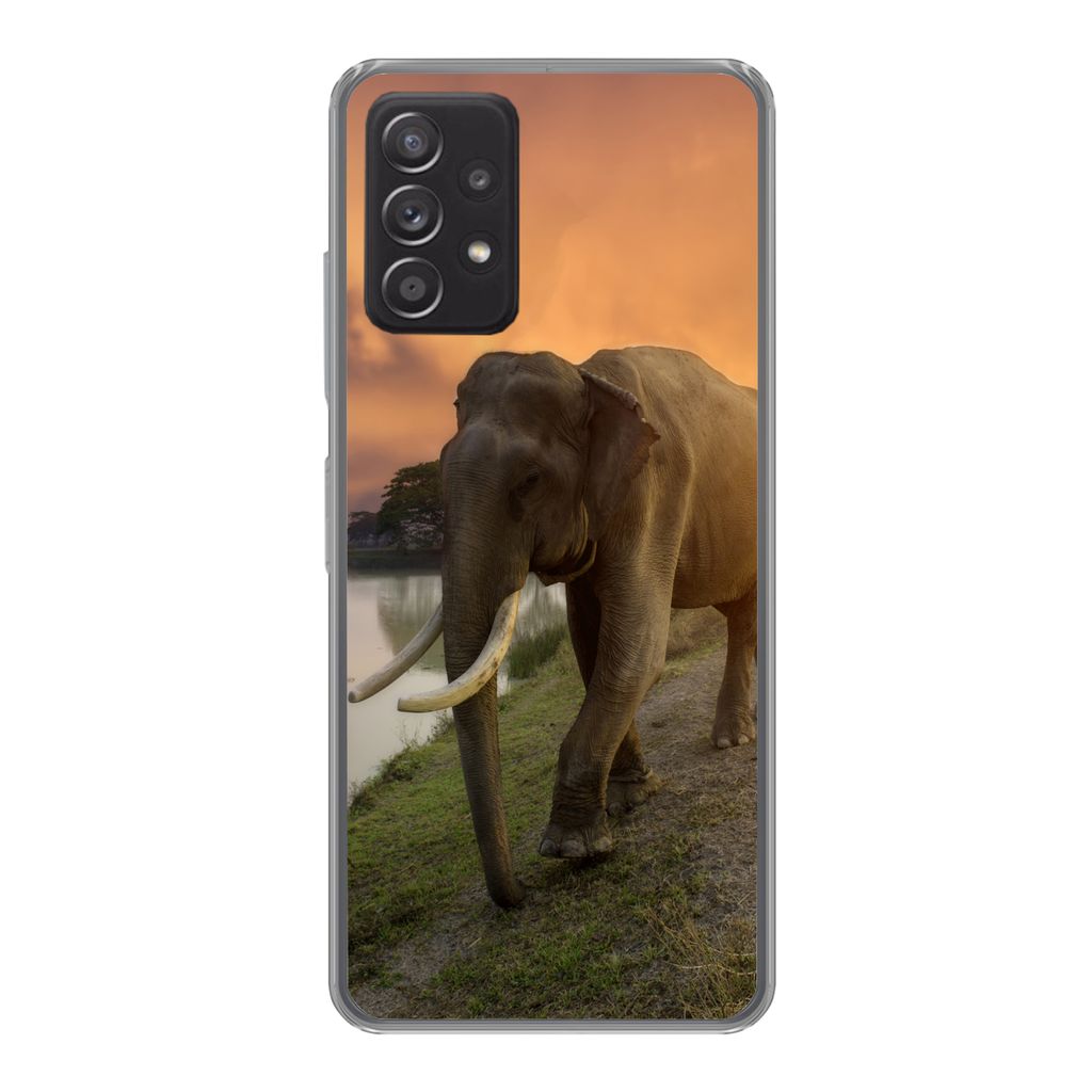 MuchoWow Handyhülle Schutzhülle Hülle für Samsung Galaxy A53 5G Elefant - Wasser - Tiere - Sonnenuntergang - Natur Silikon Softcase Handy Hü...