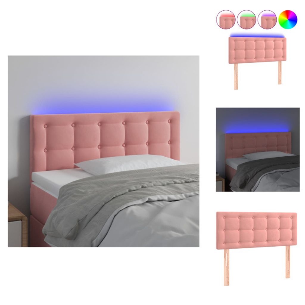 vidaXL LED Kopfteil Rosa 90x5x78/88 cm Samt - Kopf- & Fußenden