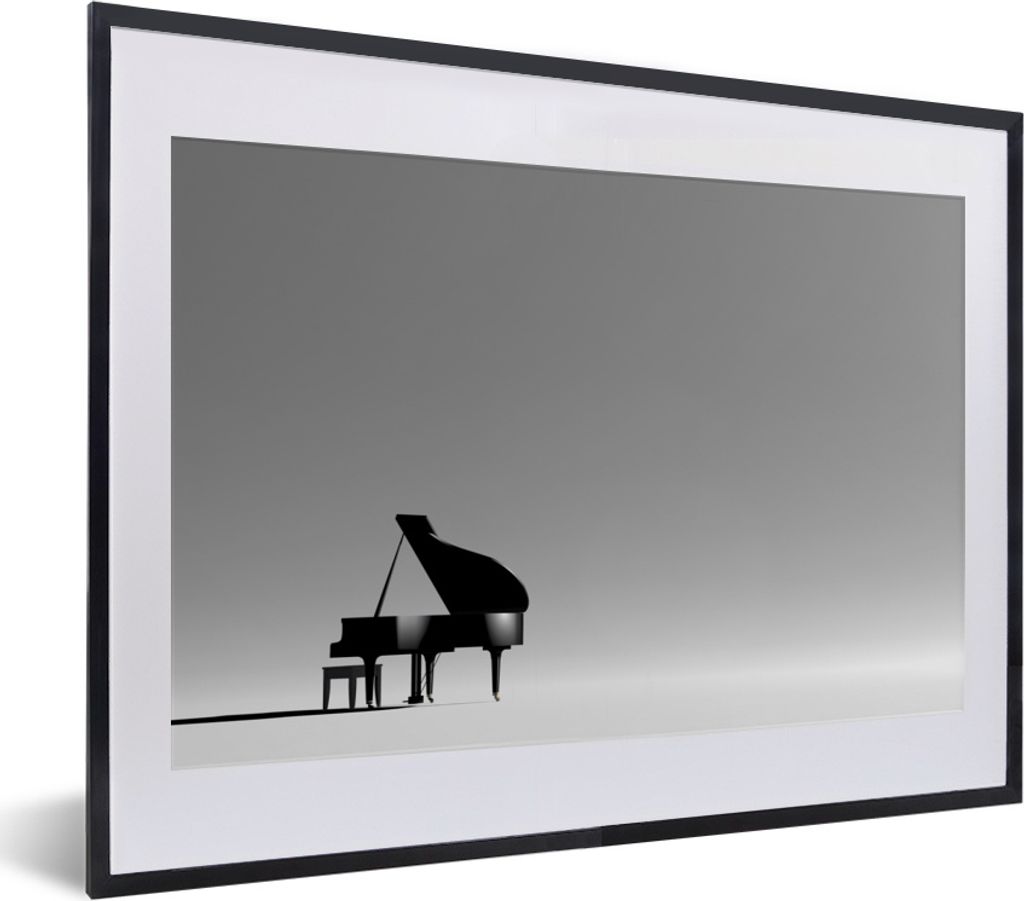 MuchoWow MuchoWow Gerahmtes Poster Ein Klavier in einem grauen Raum 40x30 cm - Poster mit zchwarzem Bilderrahmen - Bilderrahmen - Poster im Rahmen