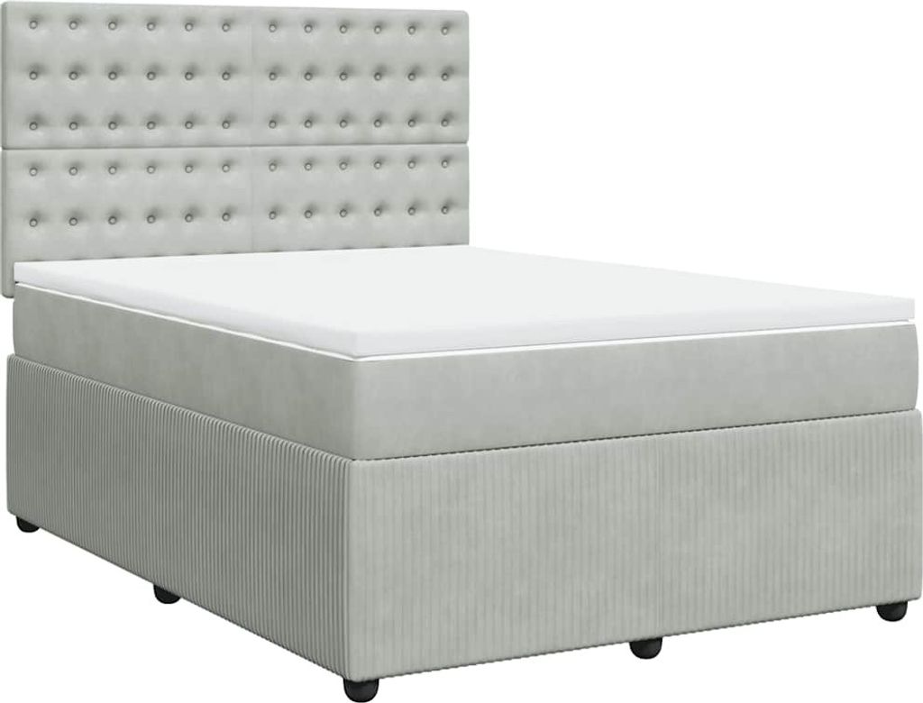 vidaXL Boxspringbett mit Matratze Hellgrau 160x200 cm Samt