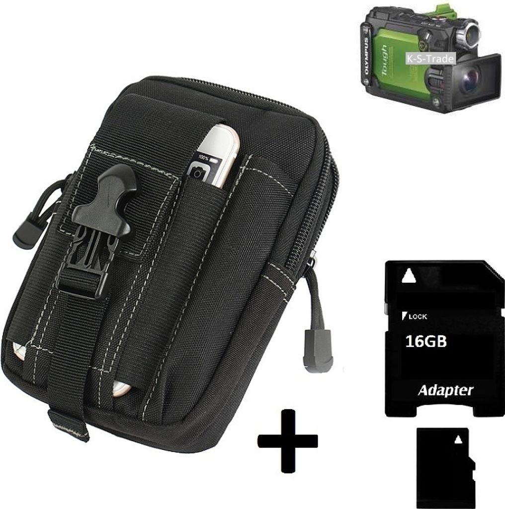 Kompatibel mit Olympus Stylus TG-Tracker Gürteltasche / Holster schwarz Schutz Hülle Kameratasche Fototasche Case Bag + 16 GB Memorycard