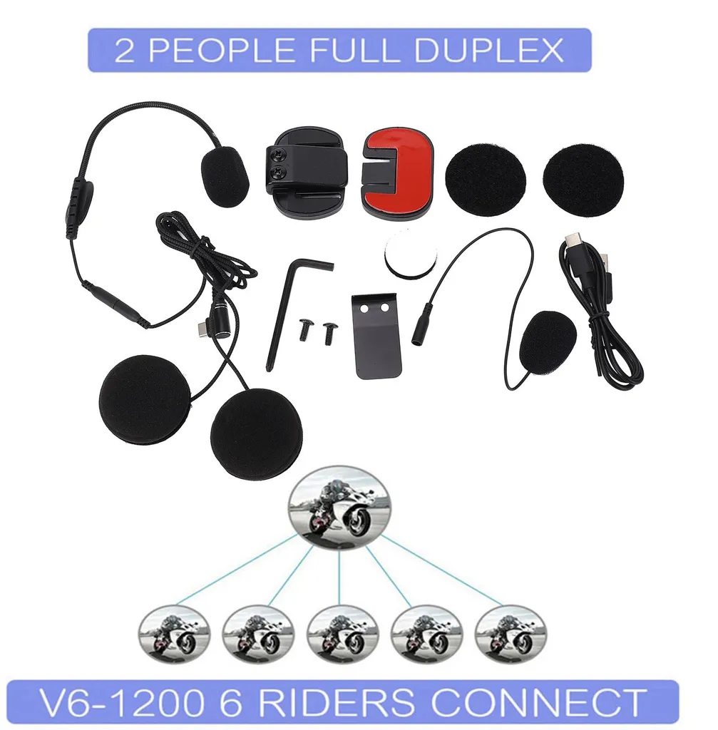 Intercom Moto V6 Plus 1200m Étanche avec Bluetooth pour 6 Participants - 4
