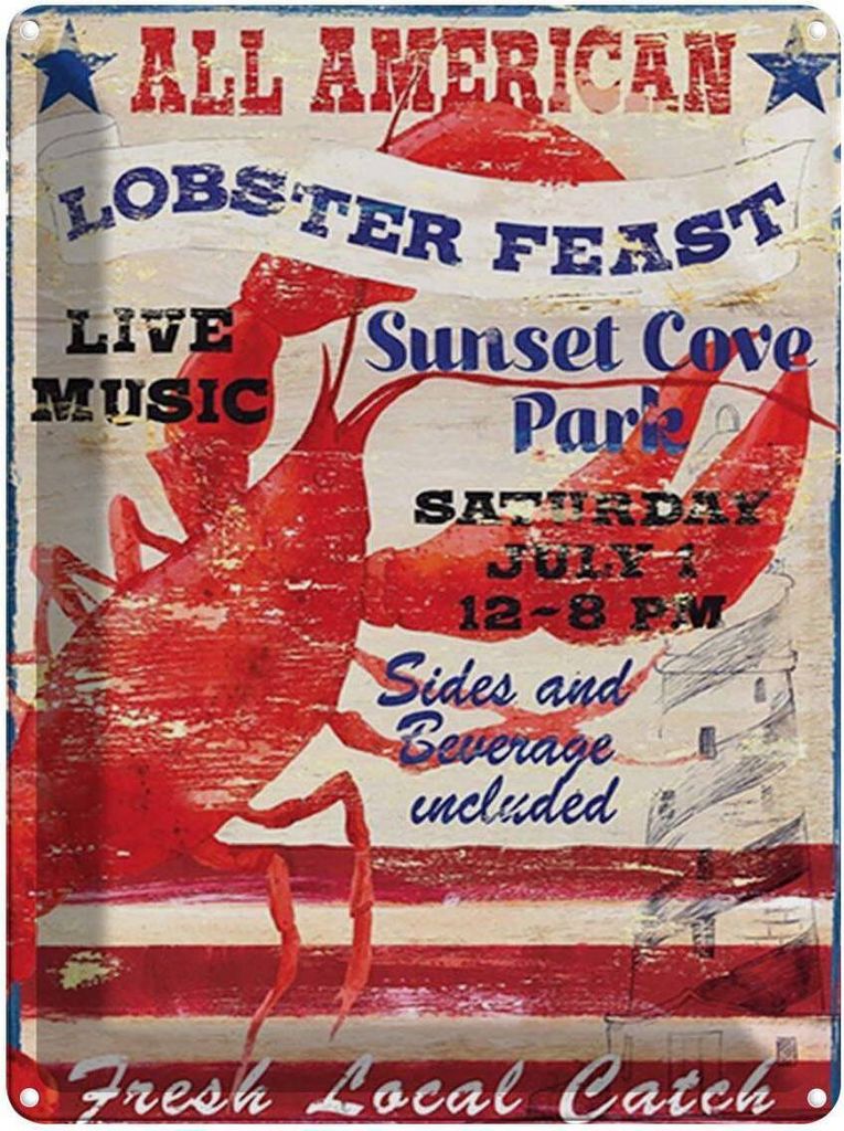 vianmo Blechschild 40x30 cm all american lobster feast music