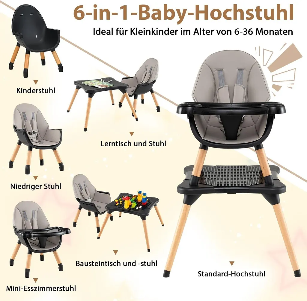 Chaise haute bébé 6 en 1 à double plateau et table basse multifonctionnelle - 4