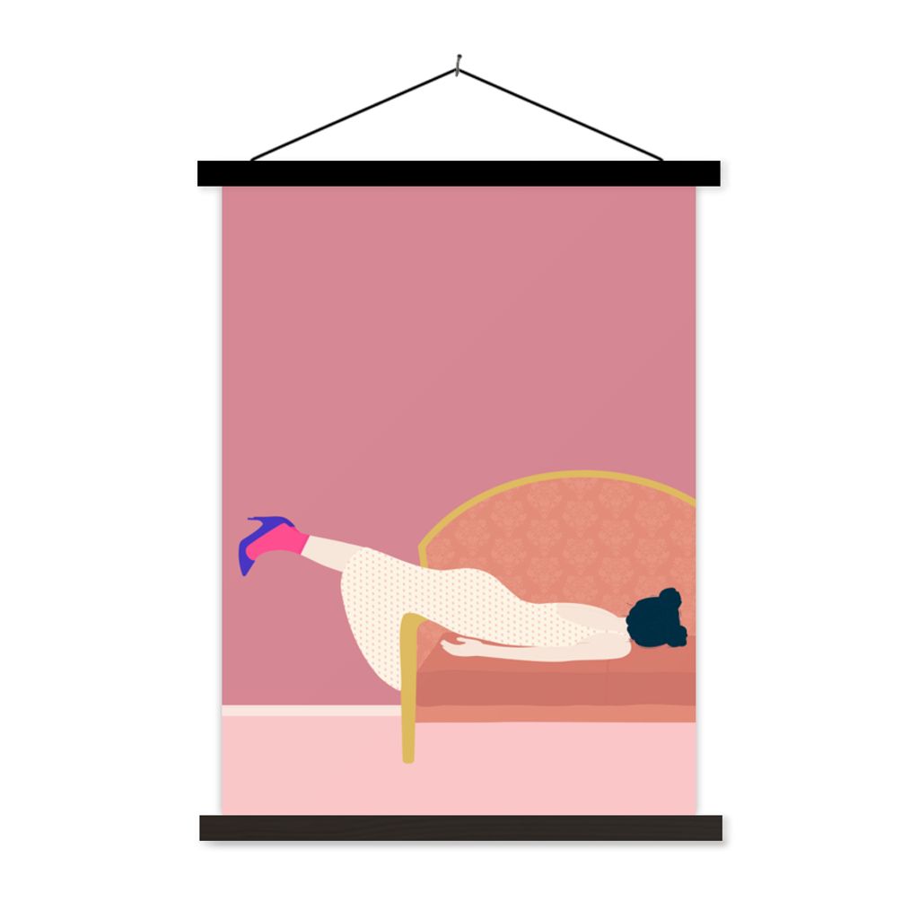 MuchoWow Textilposter Vintage - Frauen - Pastell 90x120 cm mit schwarzem Rahmen - Dekoration