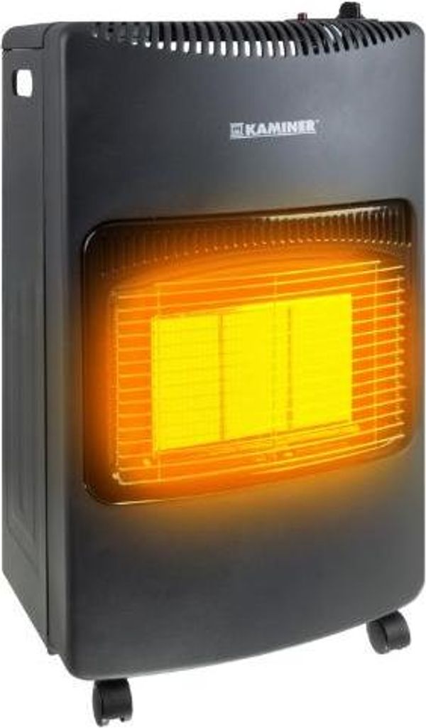 Gasheizer KAMINER 4200W mit Gasflasche Gasheizung 3 Heizstufen 1500/2750/4200 W Piezo-Zündung, bis 60 m², Slim Design mit Rollen & Griffen