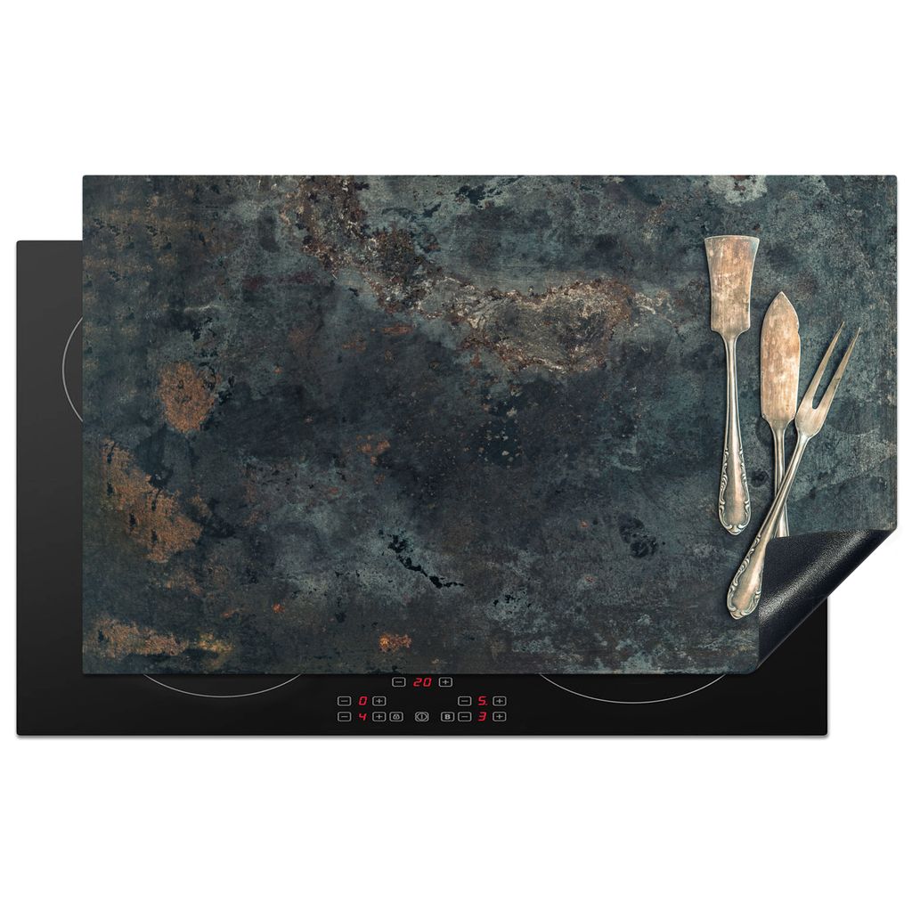 KitchenYeah Herdabdeckplatte Küchenutensilien - Retro - Fischbesteck - Induktionsschutz - Kochfeld , 83x51cm, Küche Deko, Glaskeramikkochfeld H...