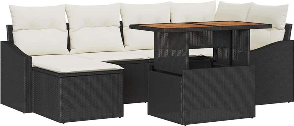 Garten-Sofa-Set mit Speicher 7 pcs Schwarz Poly Rattan