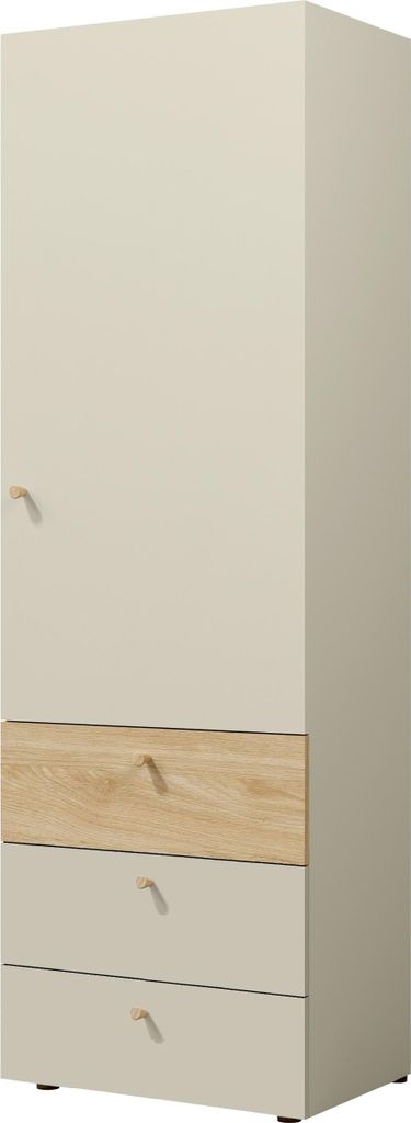 Tkmoebel Bücherregal Yuki 04 60 cm x 185 cm x 40 cm graubeige + geölte Eiche