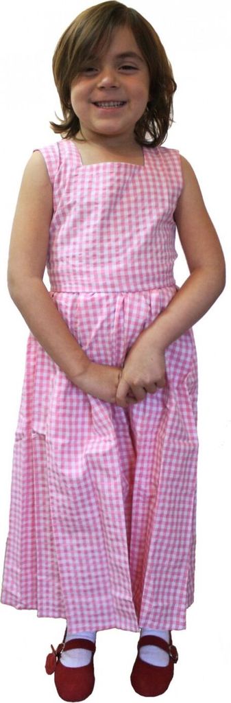 Mädchen Kinder Dirndl Mädchendirndl Kleid Rosa/Weiß kariert, Größe:128