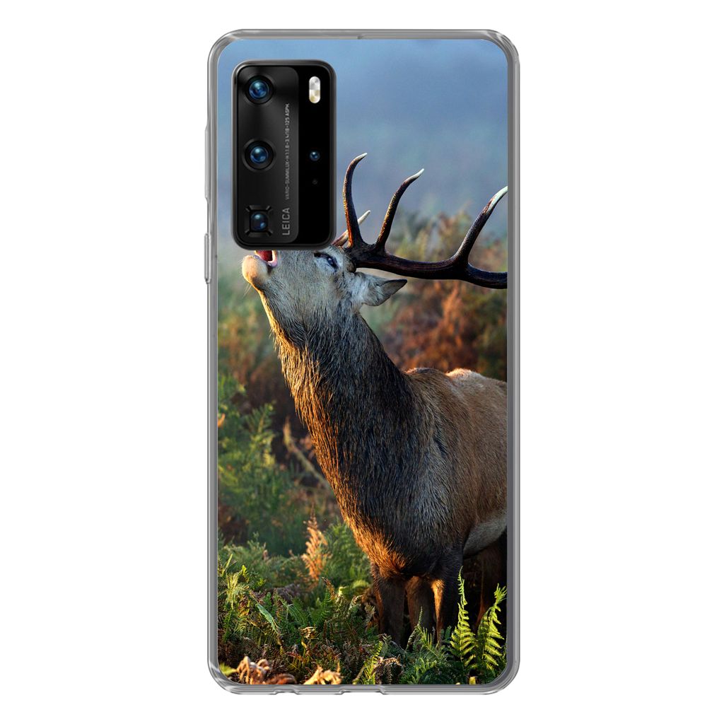 MuchoWow Handyhülle Schutzhülle Hülle für Huawei P40 Pro Hirsche - Wald - Nebel Silikon Softcase Handy Hülle - Schutz