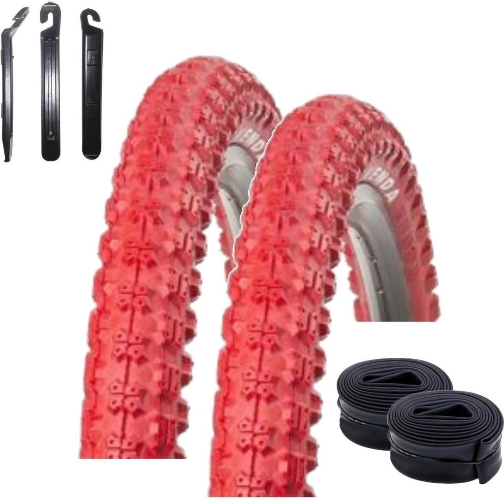 2 x Kenda 20" BMX K-50 Fahrradreifen in Rot 57-406 (20 x 2,125) + 2 passende DV Schläuche inkl. maxxi4you Reifenheber