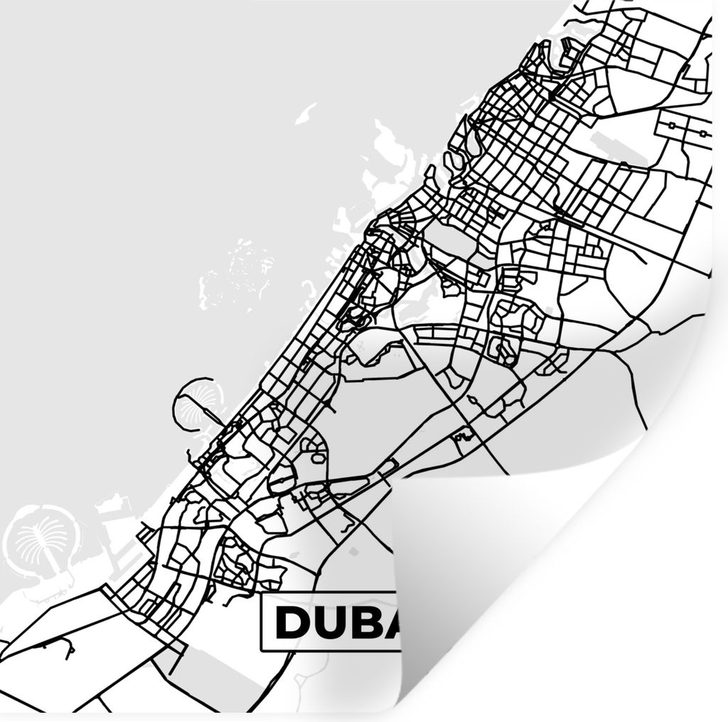 MuchoWow Wandtattoo Wandsticker Wandaufkleber Karte - Dubai - Schwarz und weiß - Stadtplan - Karte 30x30 cm Selbstklebend und Repositionierbar -...