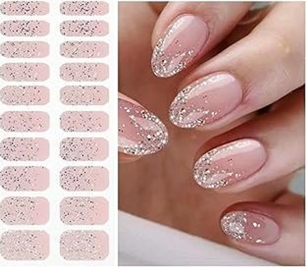 JMEOWIO Fogli per unghie glitterati rosa chiaro Gel per unghie Fogli per unghie Autoadesivi per unghie Indurimento UV Decorazione Accessori per nail design