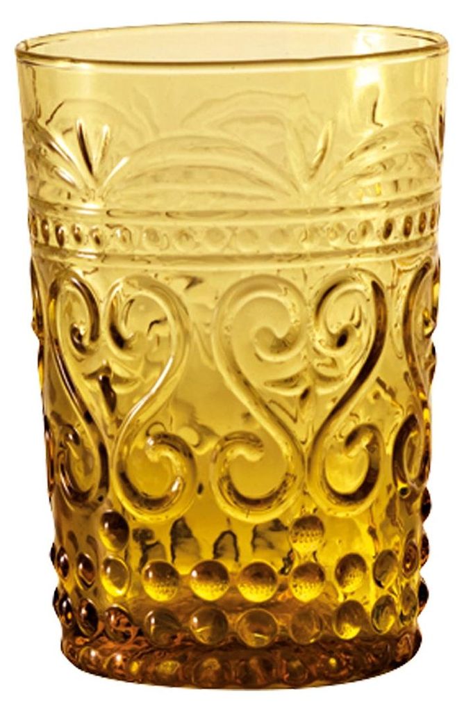 Zafferano Provençal Set: 6 elegante bernsteinfarbene Trinkgläser aus durchgefärbtem Glas, langlebiges Design für den täglichen Gebrauch zu Hause