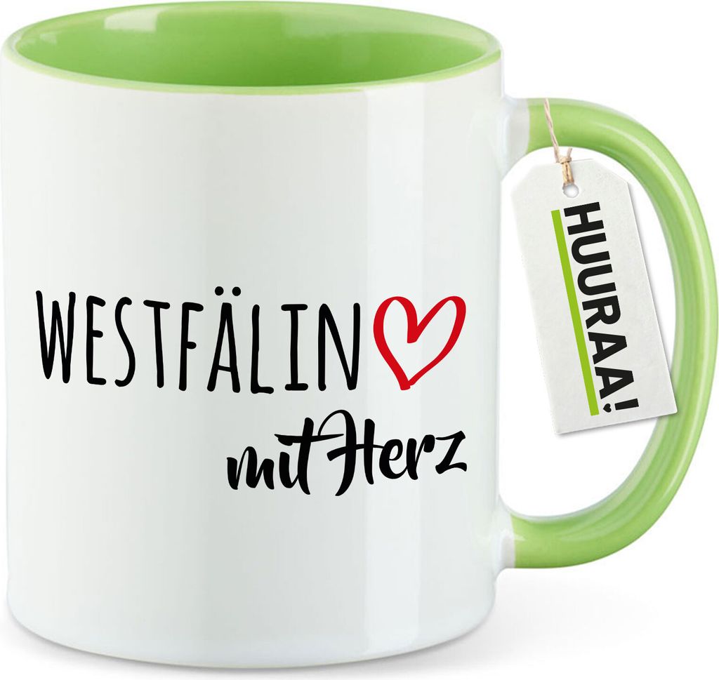 Huuraa Kaffeetasse Westfälin mit Herz 330ml Grün Keramik Kaffeebecher Geschenkidee