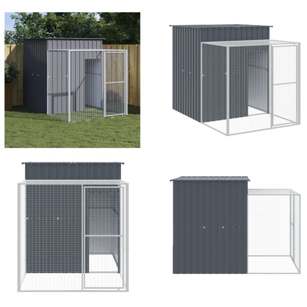 vidaXL Hühnerkäfig mit Auslauf Anthrazit 165x251x181 cm Stahl Verzinkt - Hühnerkäfig - Hühnerkäfige - Hühnerstall - Hühnerauslauf