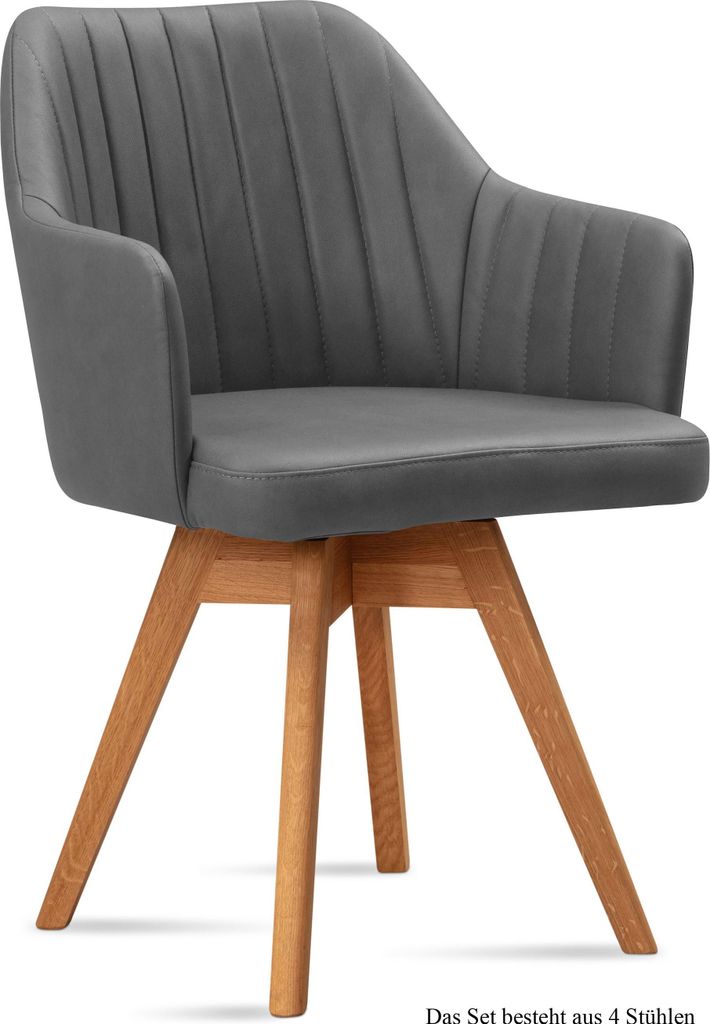 Armlehnstuhl drehbar (4er-Set) Dotty 58x81x60 Eiche geölt/Grau