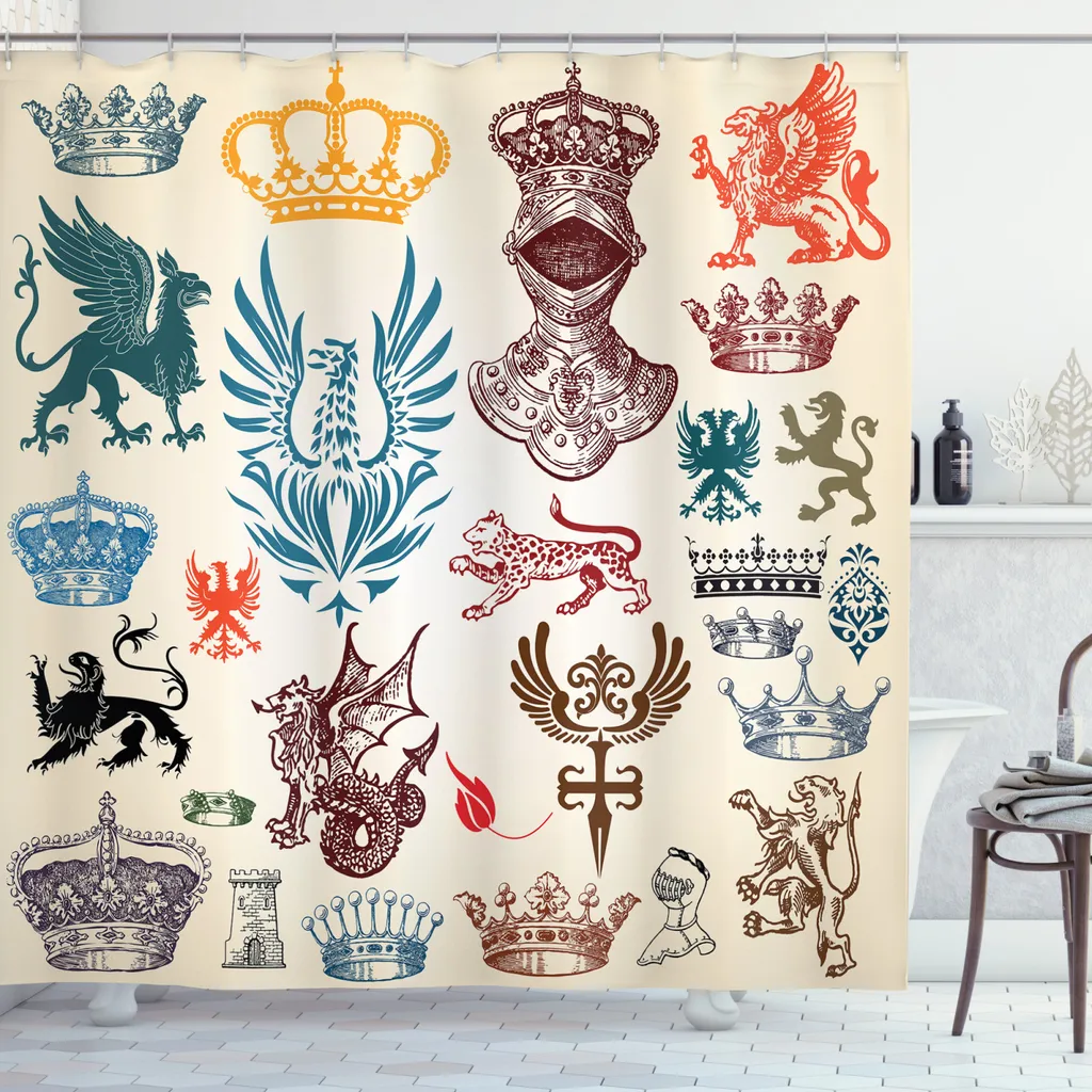 ABAKUHAUS Tenda da doccia medievale, icona barocca antica, resistente a sapone, batteri, muffa e acqua, incl. 12 ganci e colori resistenti, 175 x 180 cm, multicolore