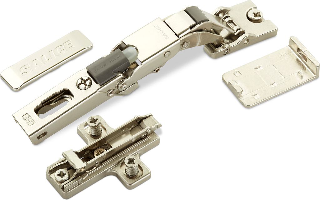 2 x Salice Universalscharnier mit Dämpfer für Glastür oder Spiegeltür 110° mit Kreuz-Montageplatte Höhe 3 mm mit Euroschrauben, Exzenterverst...