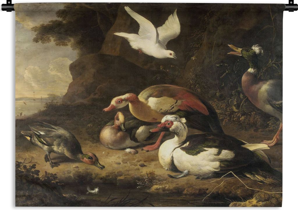MuchoWow Wandteppich Wandbehang Enten - Gemälde von Melchior d'Hondecoeter 60x45 cm Tapisserie Dekoration Wandtuch - Das Schlafzimmer