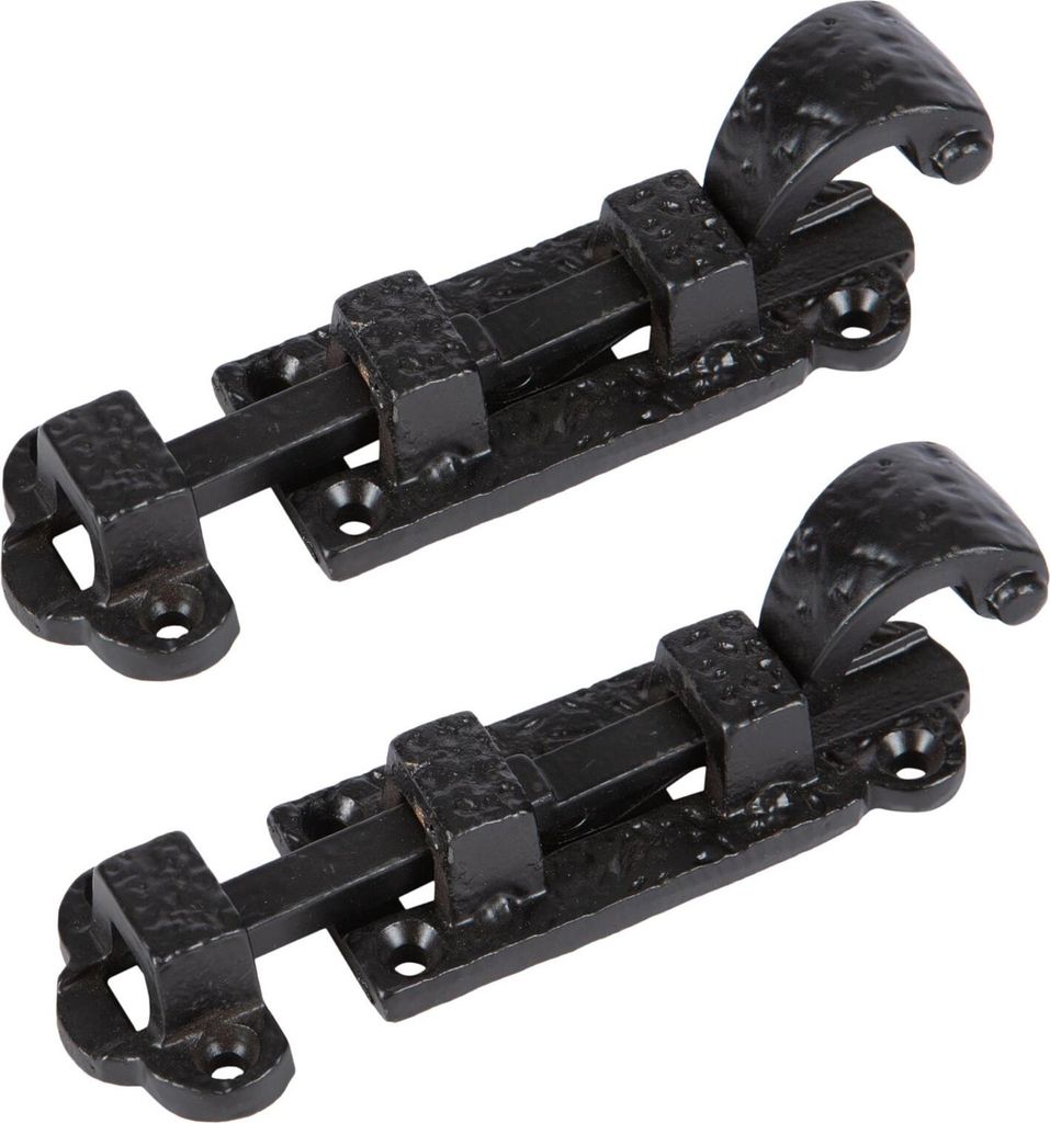 2x gerade antike Fischschwanzoberfläche Bolzen Gusseisen W104mm schwarz