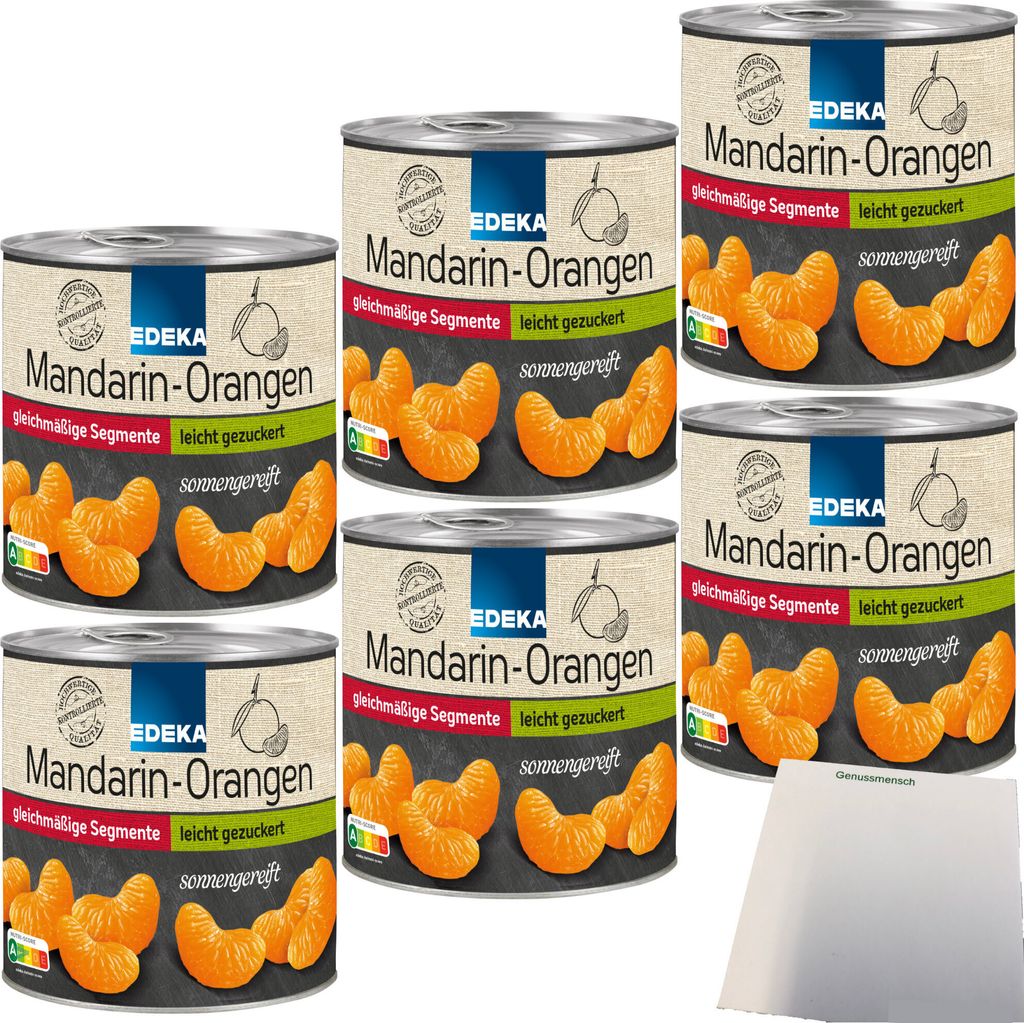 Edeka Mandarin-Orangen Mandarinen in der Dose leicht gezuckert kernlos 6er Pack (6x312g Dose) + usy Block