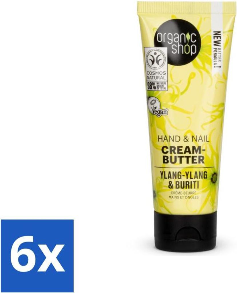 Organic Shop - Ylang-Ylang & Buriti Hand- und Nagelcreme - Beruhigend und regenerierend - 75 ml - Vorteilspack - 6 Stücke