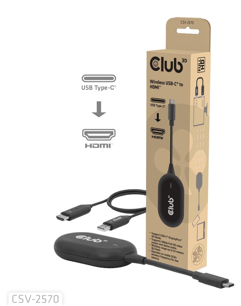 Club3D Wireless USB-C > HDMI Streaming Kit Full-HD 25m