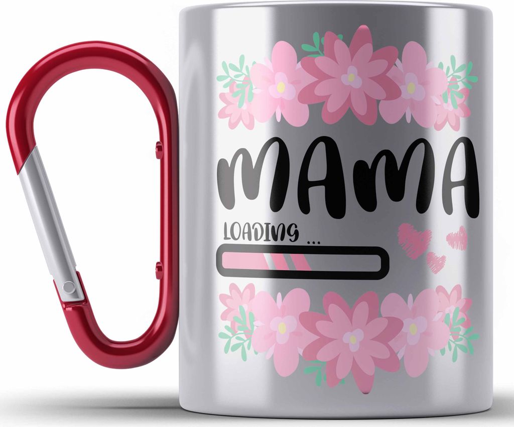 Trendation - Mama Loading Edelstahl Tasse Karabiner Rosa Geschenk Schwangerschaft Baby Karabiner Edelstahl Tasse Karabiner Edelstahl Schwangerschaf...
