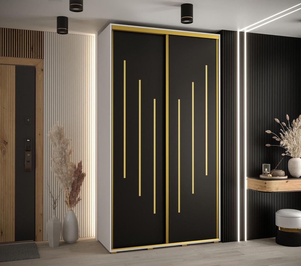 Kleiderschrank ASIRI 8 – 130/60 cm, weiß/schwarz/gold