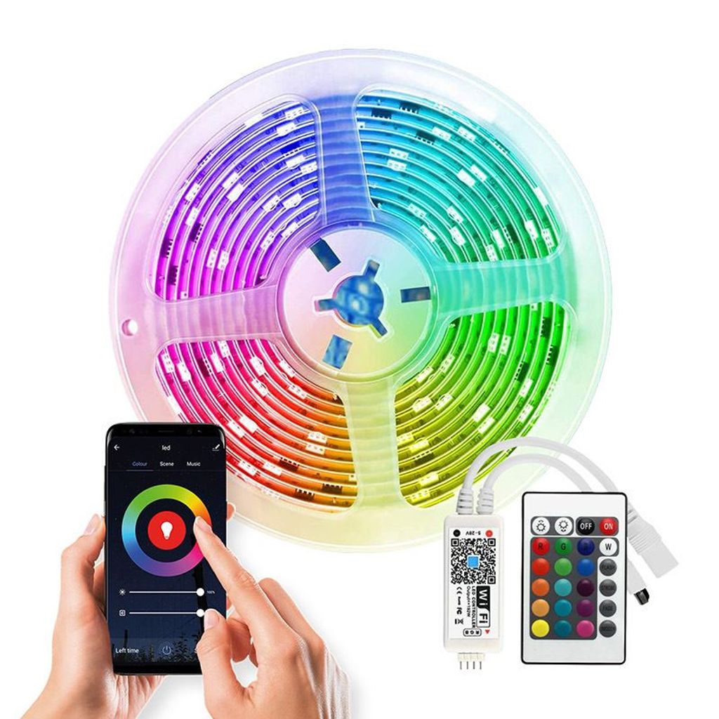 Solight Wifi Smart LED-Lichtleiste, RGB, 5m, Set mit Adapter und Fernbedienung