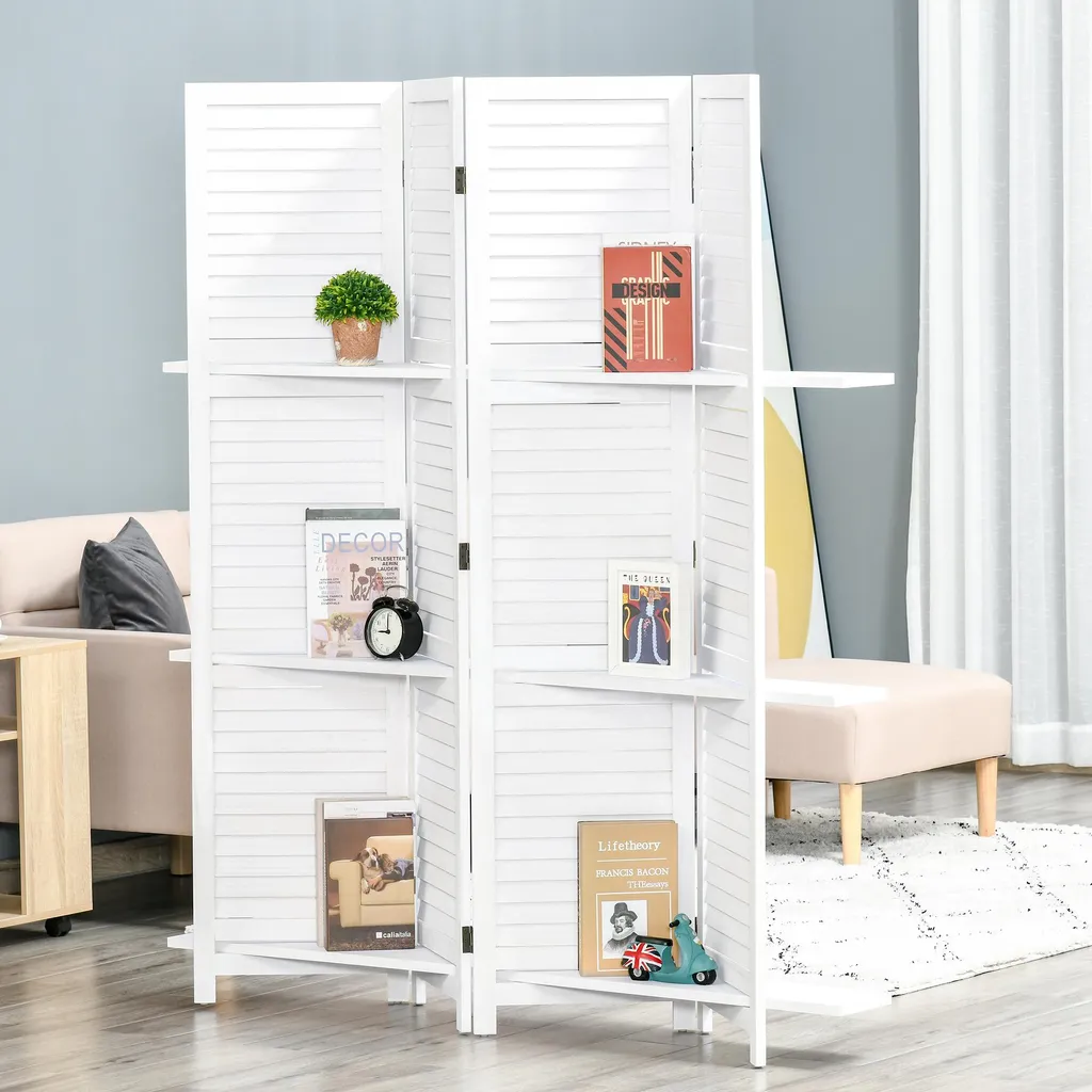 Cloison de séparation 160 cm en bois blanc avec 3 étagères intégrées - 3