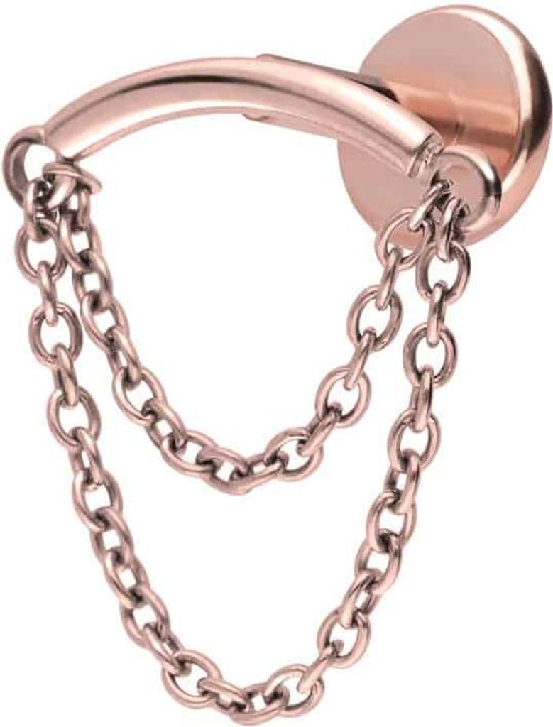 Ohrpiercing, Nasenpiercing Titan Labret mit Push Fit BOGEN + 2 KETTEN RoséGold Stablänge: 5mm | Stabstärke: 1mm