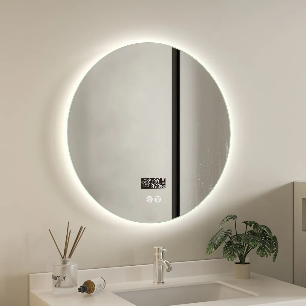Miroir rond noir 60 cm WiFi avec éclairage LED et antibuée intégré