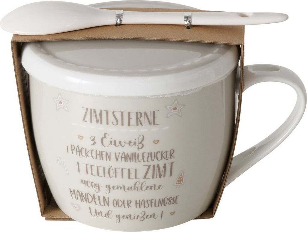 Porzellanbecher mit Deckel und Löffel, BAKERY, 600 ml