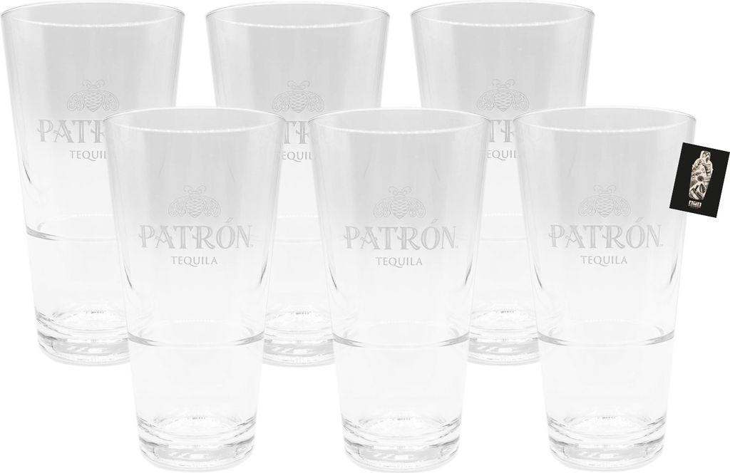 Patron 6er Set Longdrink Becher (aus Hartplastik) 6x Wiederverwendbarer Becher für Cocktails 0,3L Glas Bar