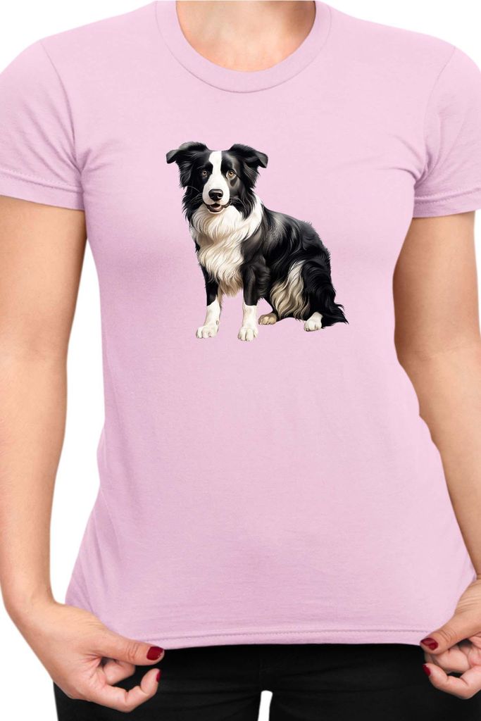 Damen T-Shirt Dogs Breeds Border Collie Dog Breed 008, Lady M / Hellrosa
