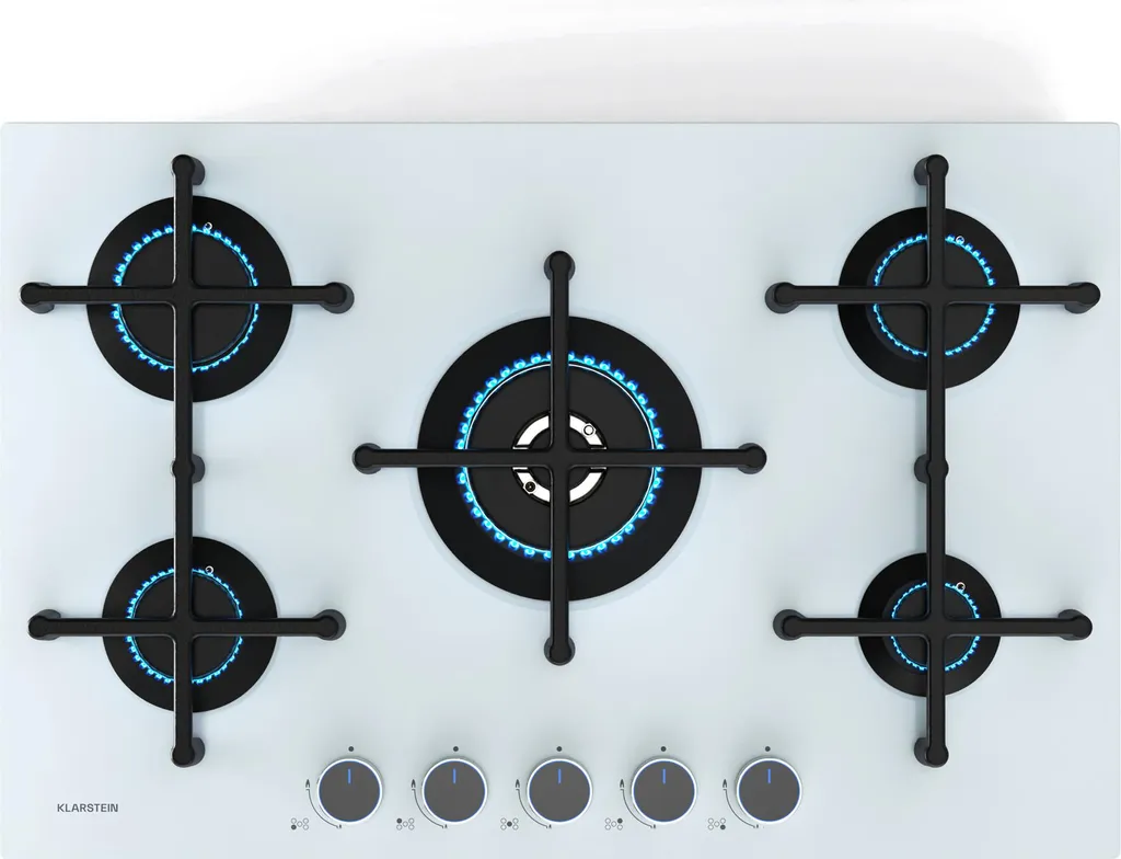 Klarstein Illuminosa 5 Plaque de Cuisson Gaz Sabaf 4kW Verre Trempé Blanc