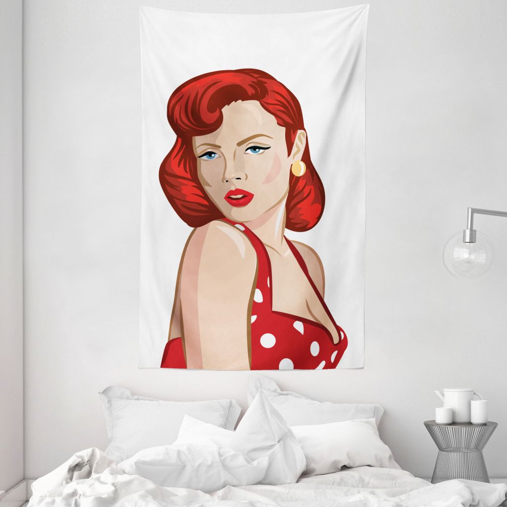 ABAKUHAUS Pin up Girl Wandteppich und Tagesdecke, Rolled Haar Ingwer aus Weiches Mikrofaser Stoff Waschbar ohne Verblassen Digitaldruck, 140 x 230 ...