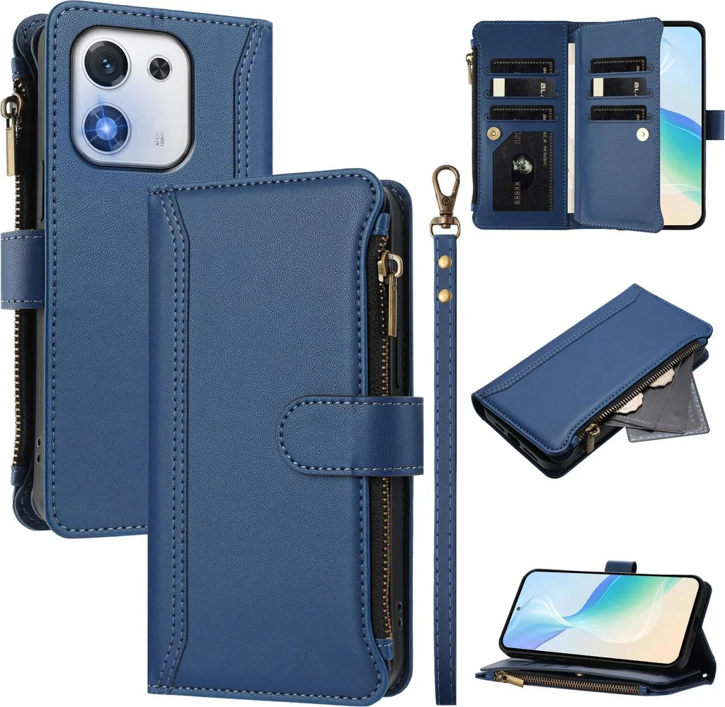 Cover Blu Honor X70i con Portacarte e Chiusura Zip Magnetica