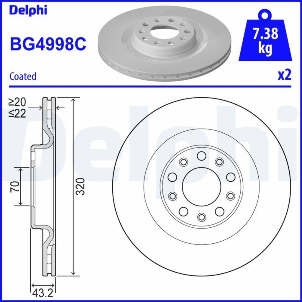 DELPHI Bremsscheibe Artikel: BG4998C