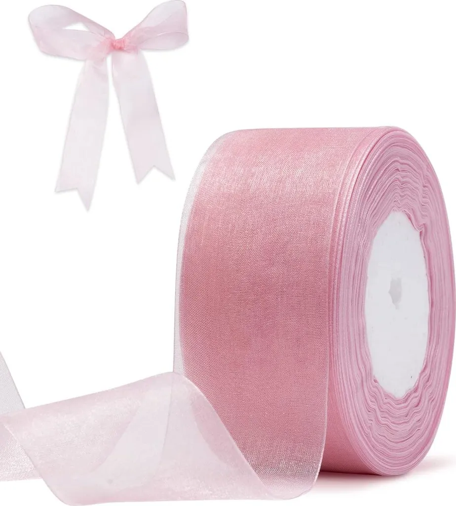 Ruban large 50mm rose chatoyant - Organza brillant pour bouquet mariée