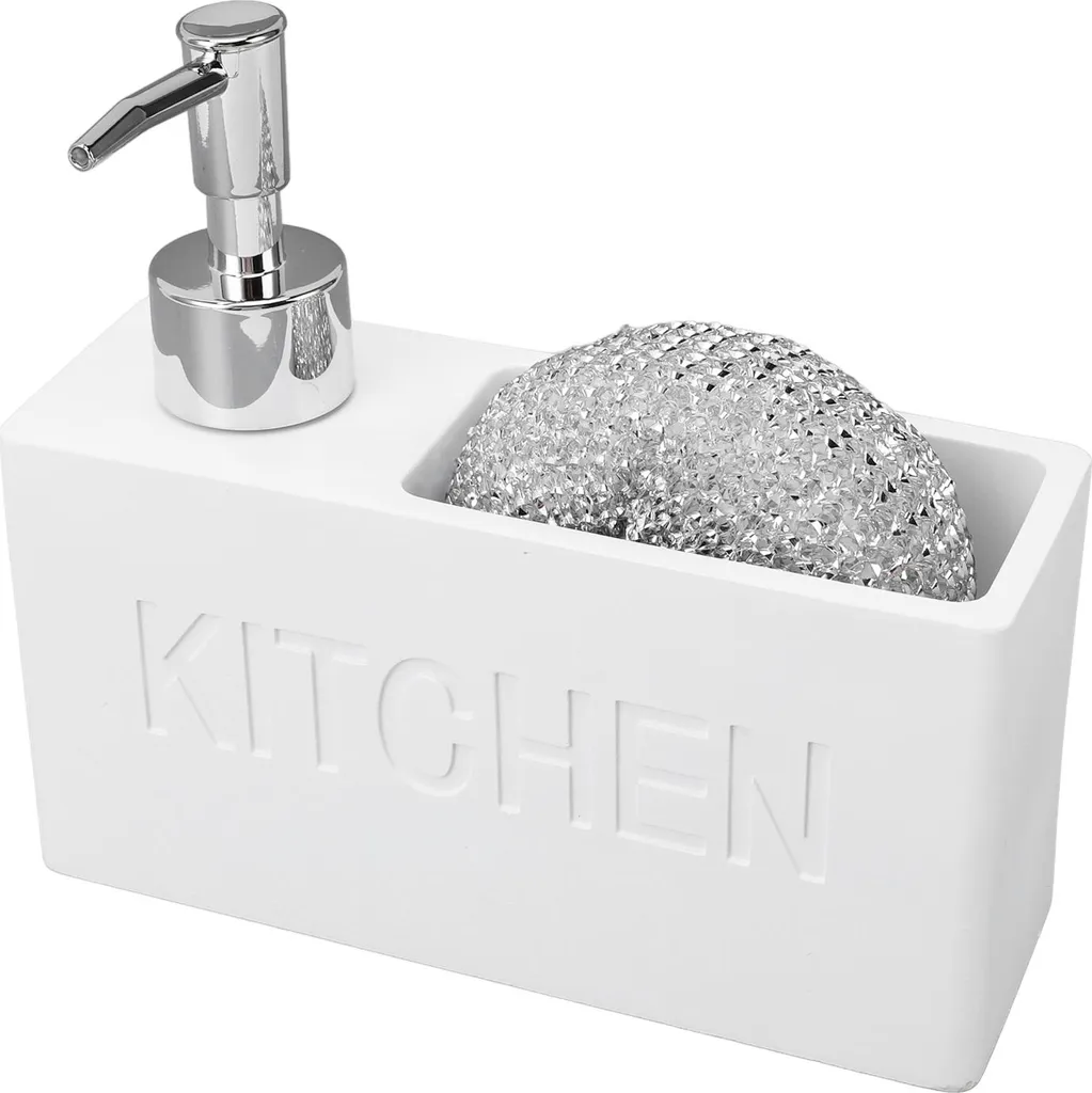 Distributeur de savon cuisine avec support éponge et pompe inox 380ml